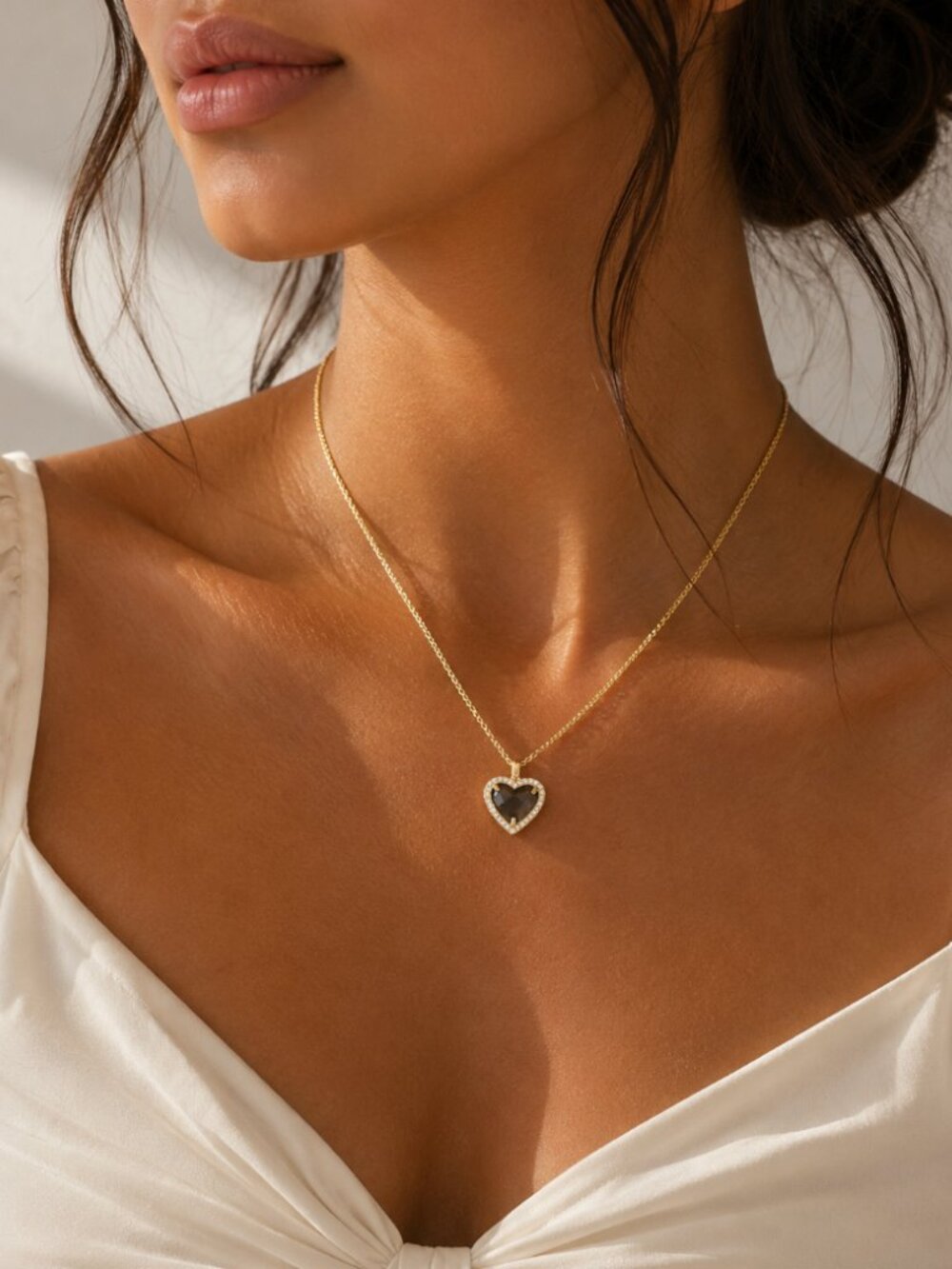 925 Sterling Silver Black Heart Diamond Necklace Dainty Gold Heart Necklace